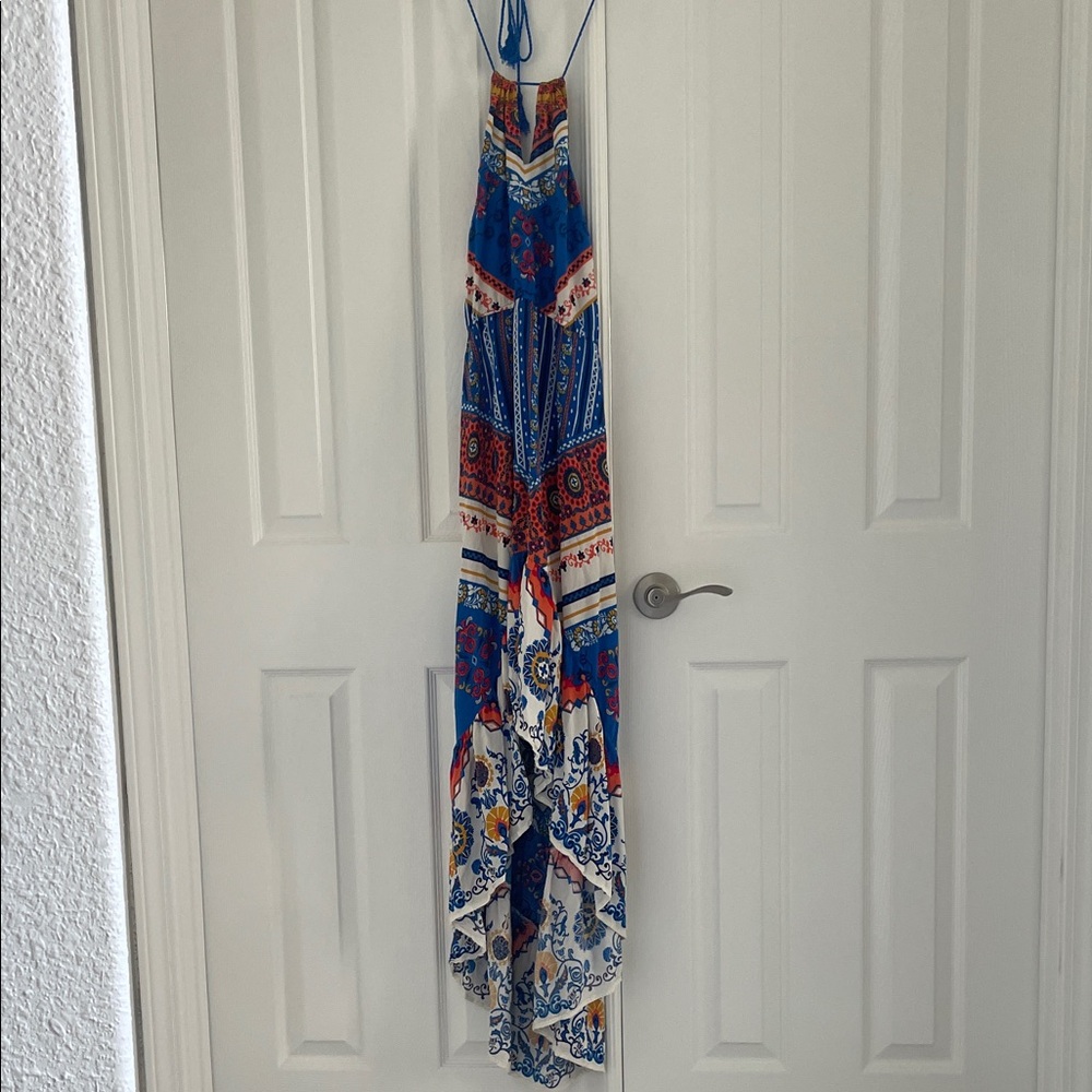 Vibrant Blue and Red Maxi Dress